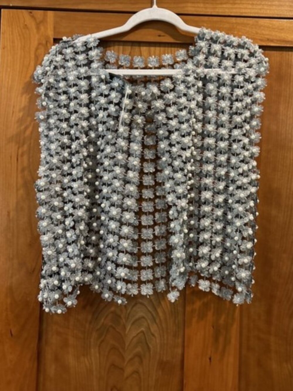 Anthropology Silver Pearl Floral Beaded Cape New with Tags (One Size Fits All)